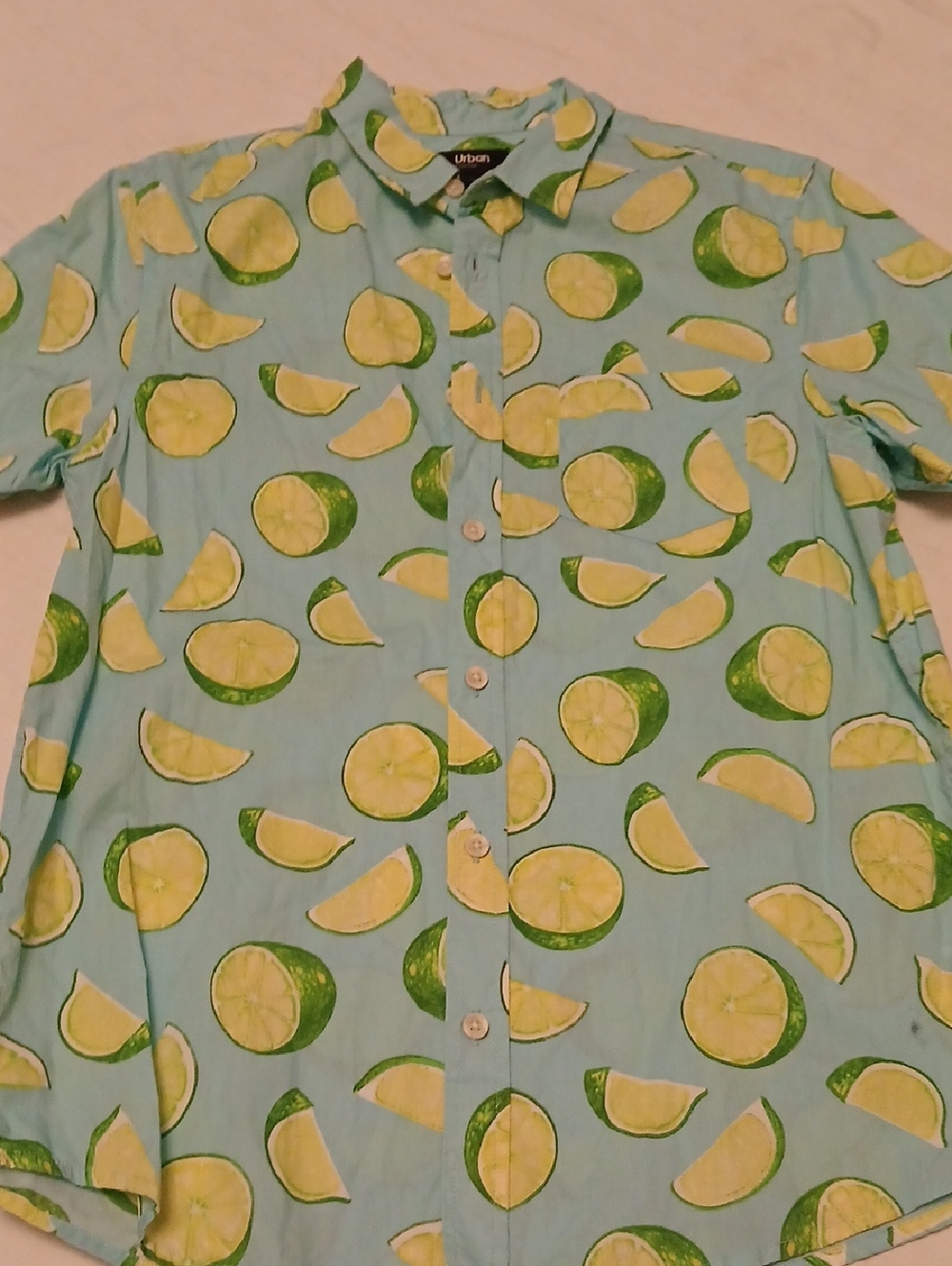 urban pipeline Light Blue Button-Up Shirt with Yellow & Green Lime Print